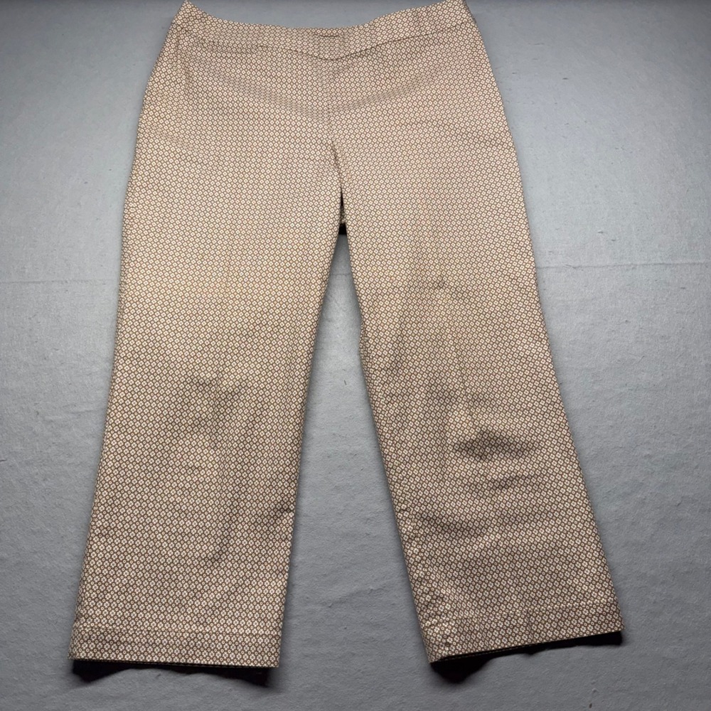 Tommy Bahama Womens Brown Geometric Floral Print Side Zip Straight Leg Pants 12